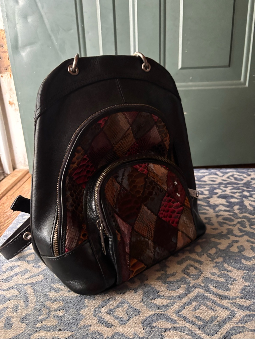 Patricia Nash Black Backpack with Multicolor Snake-Pattern Front Panels - Picture 4 of 16
